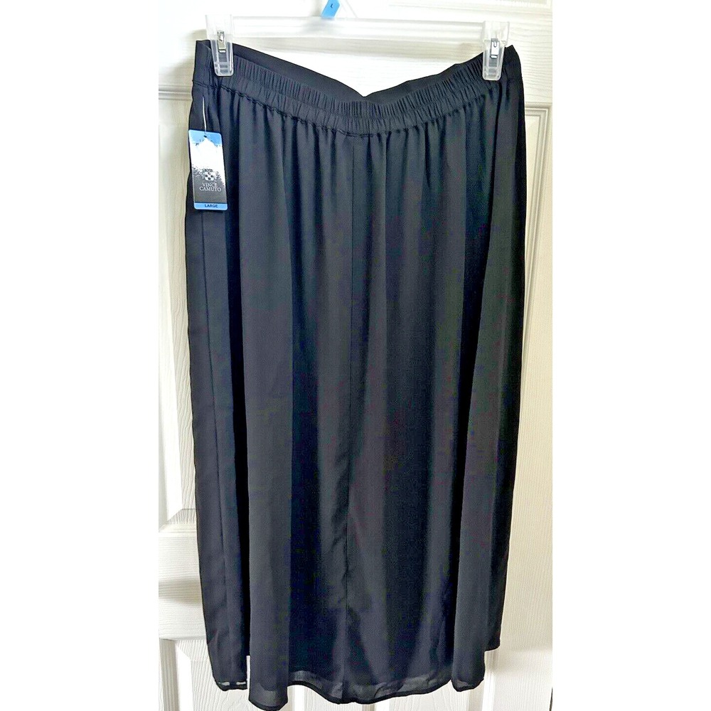 Vince Camuto Womens Rich Black Lined Pull On Midi A-Line Skirt New Large BxU